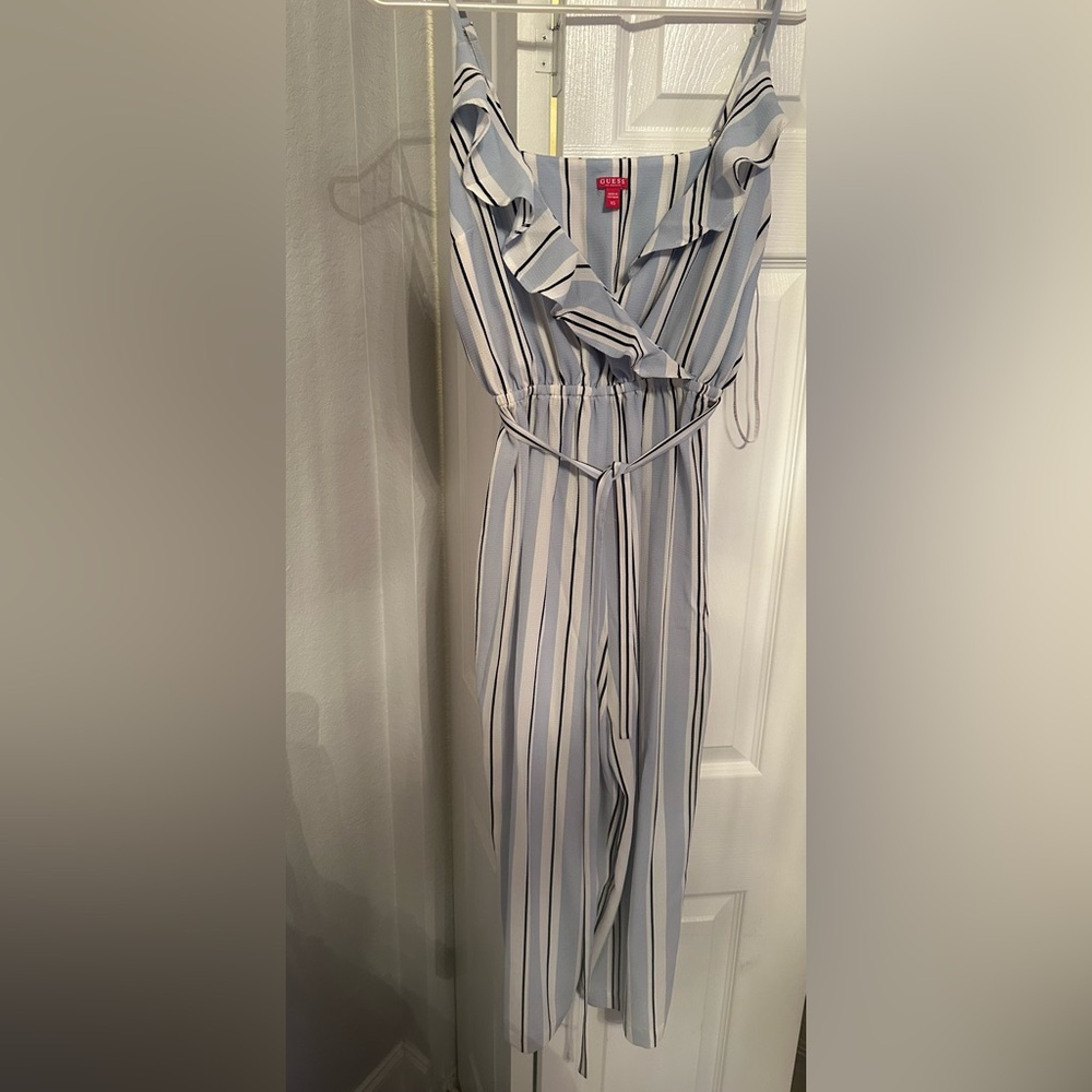 Guess Blue and White Striped Jumpsuit